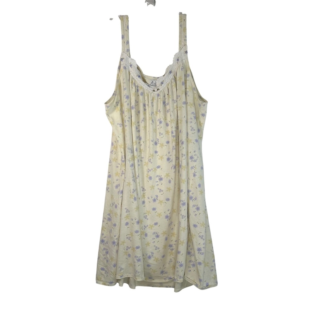 Aria Women 2X Cream Floral Lace Trim Sleeveless Nightgown A2931763